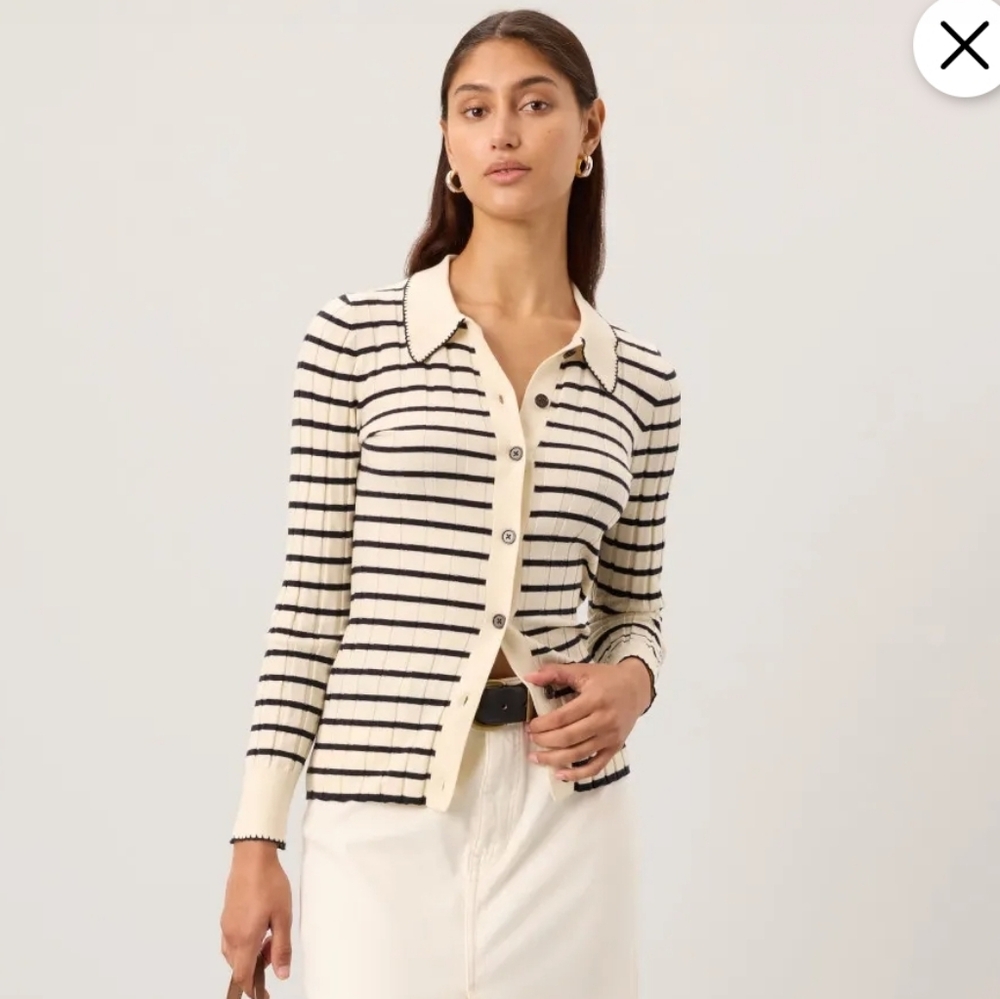 Rails White Stripe Polo Rib Cardigan Top Size S